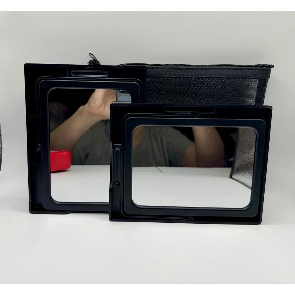 Set of 2 Mary Kay Travel Makeup Mirrors With Tray Folds Flat‎ & 1 Mesh Carry Bag